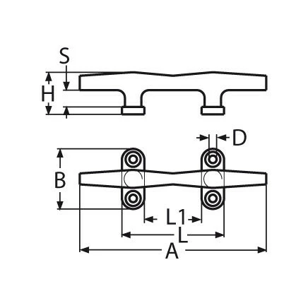 Edelstahl-Klampe Rund - Länge 200mm, Lochabstand 53mm 4 Edelstahl-Klampe Rund - Länge 200mm, Lochabstand 53mm – Bild 2